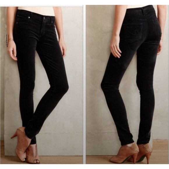 Citizens Of Humanity Avedon Low Rise Skinny Studded Velour Black Jean 25 NEW - Picture 11 of 11